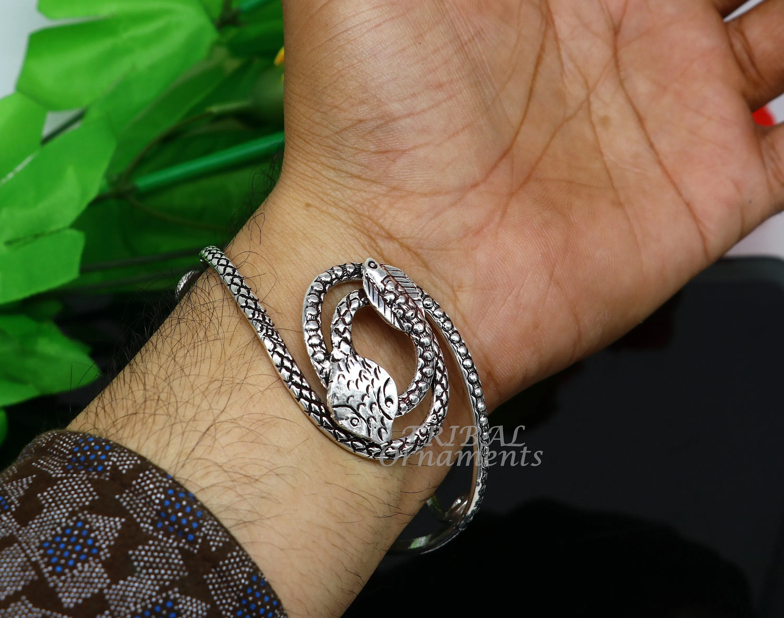 Vintage style unique snake couple design 925 sterling silver cuff bracelet kada, best gifting unisex snake cobra jewelry cuff135