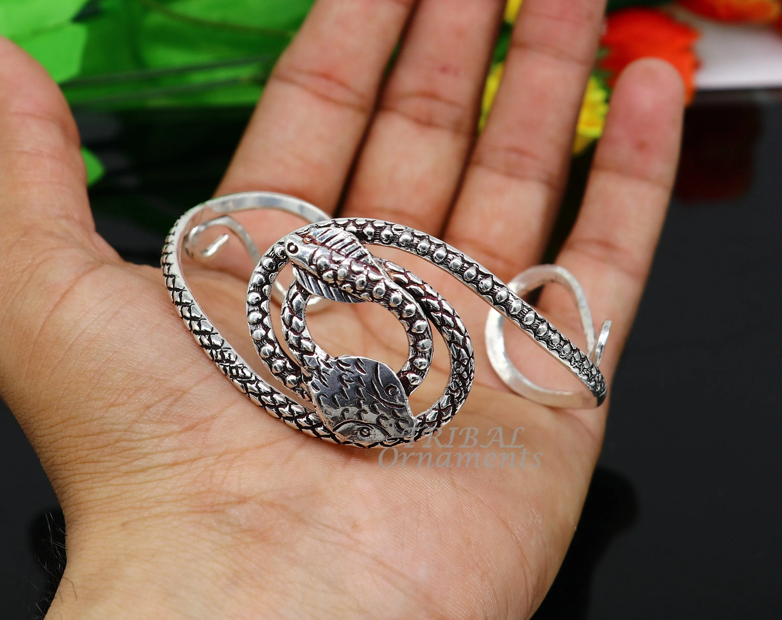 Vintage style unique snake couple design 925 sterling silver cuff bracelet kada, best gifting unisex snake cobra jewelry cuff135