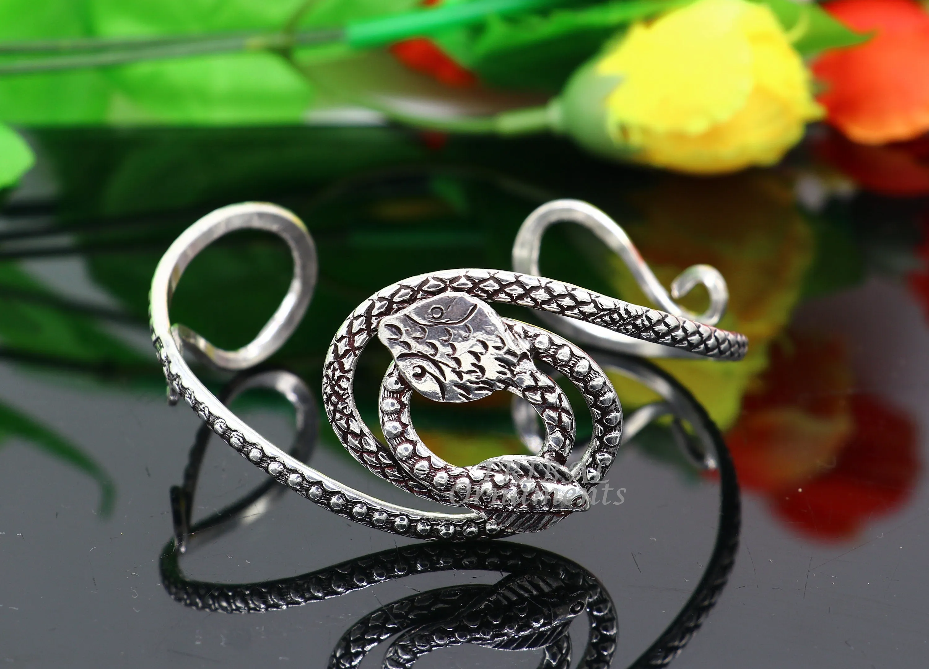Vintage style unique snake couple design 925 sterling silver cuff bracelet kada, best gifting unisex snake cobra jewelry cuff135