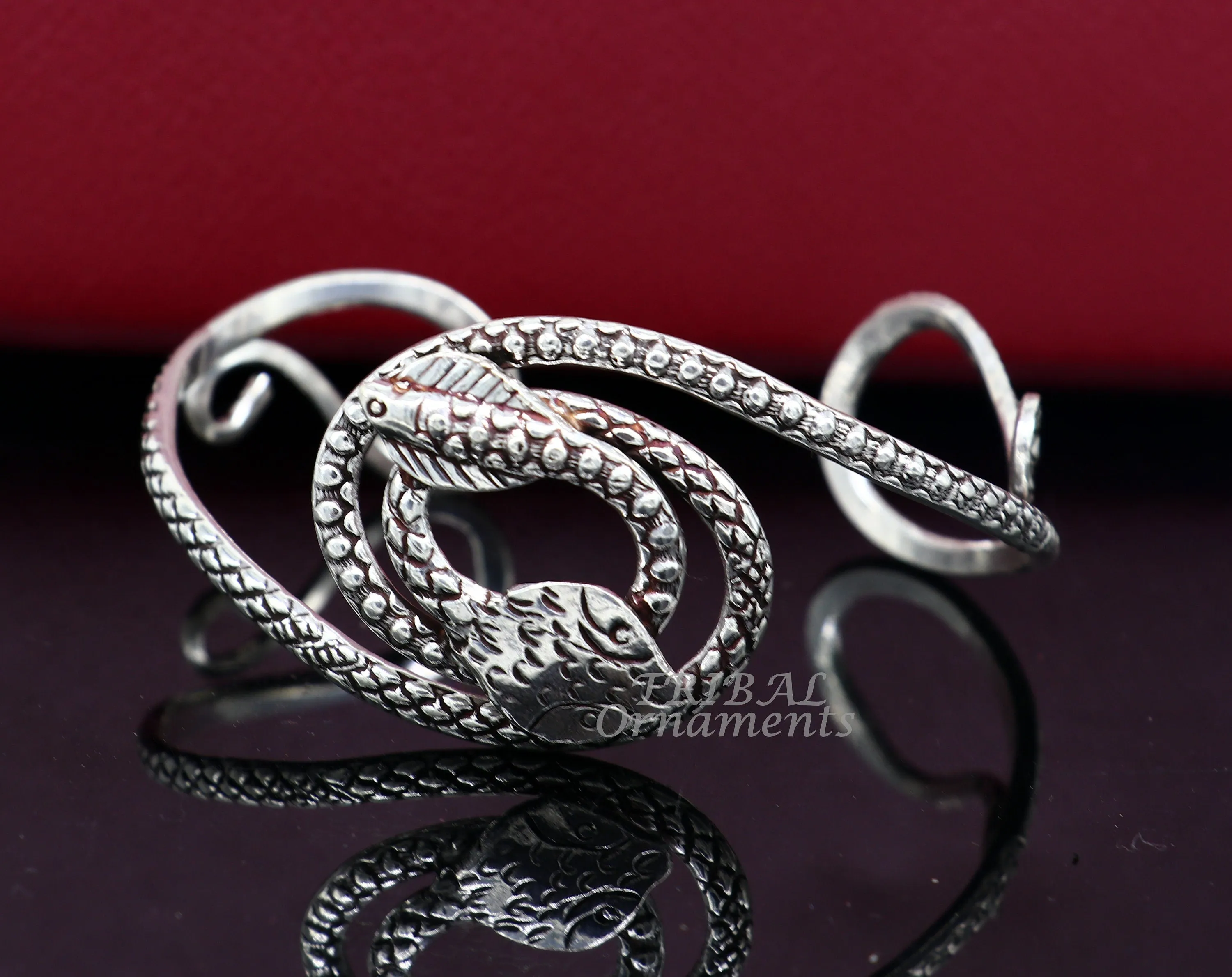 Vintage style unique snake couple design 925 sterling silver cuff bracelet kada, best gifting unisex snake cobra jewelry cuff135