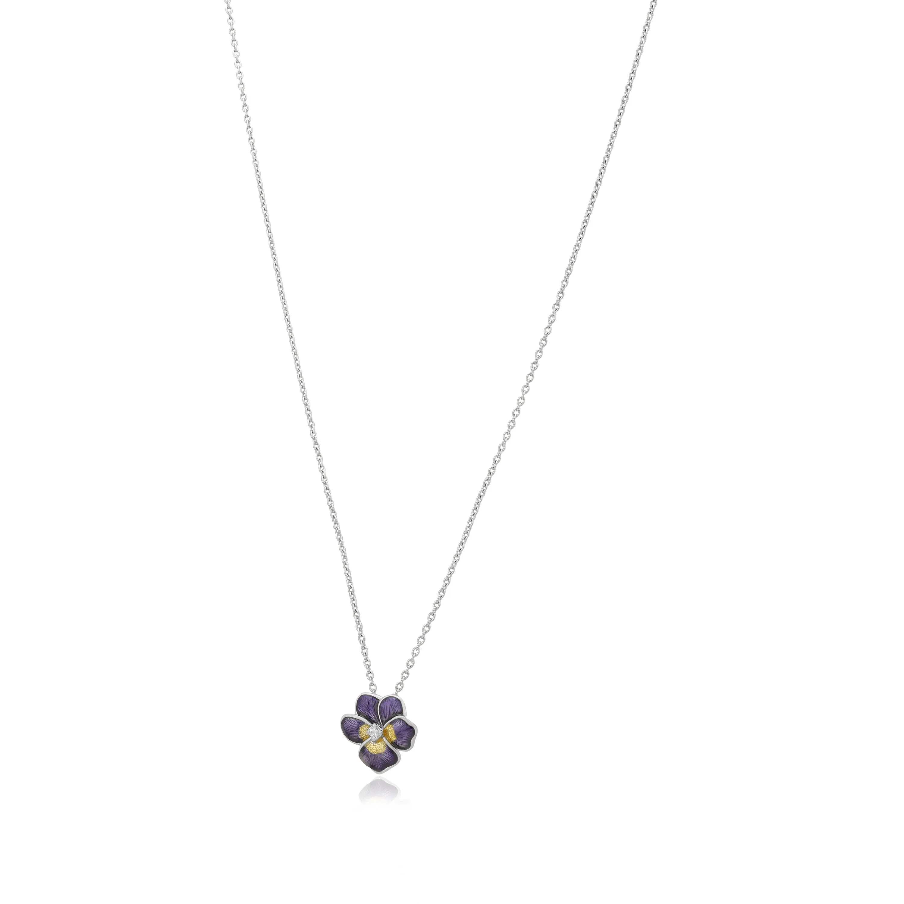 Violet Pansy Rhodium Plated 925 Sterling Silver Flower Chain Pendants