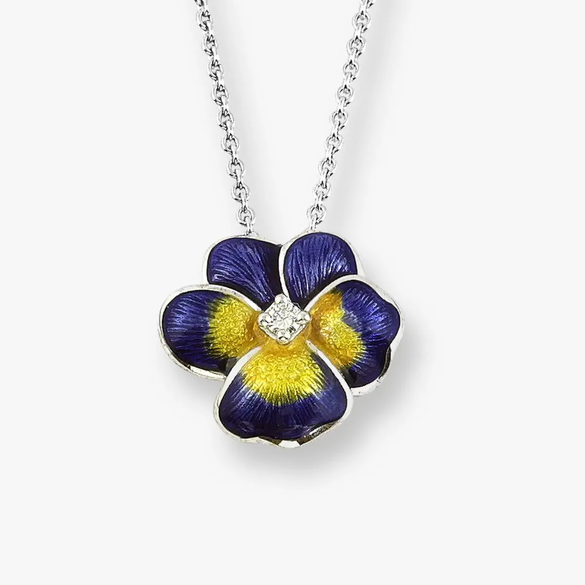 Violet Pansy Rhodium Plated 925 Sterling Silver Flower Chain Pendants