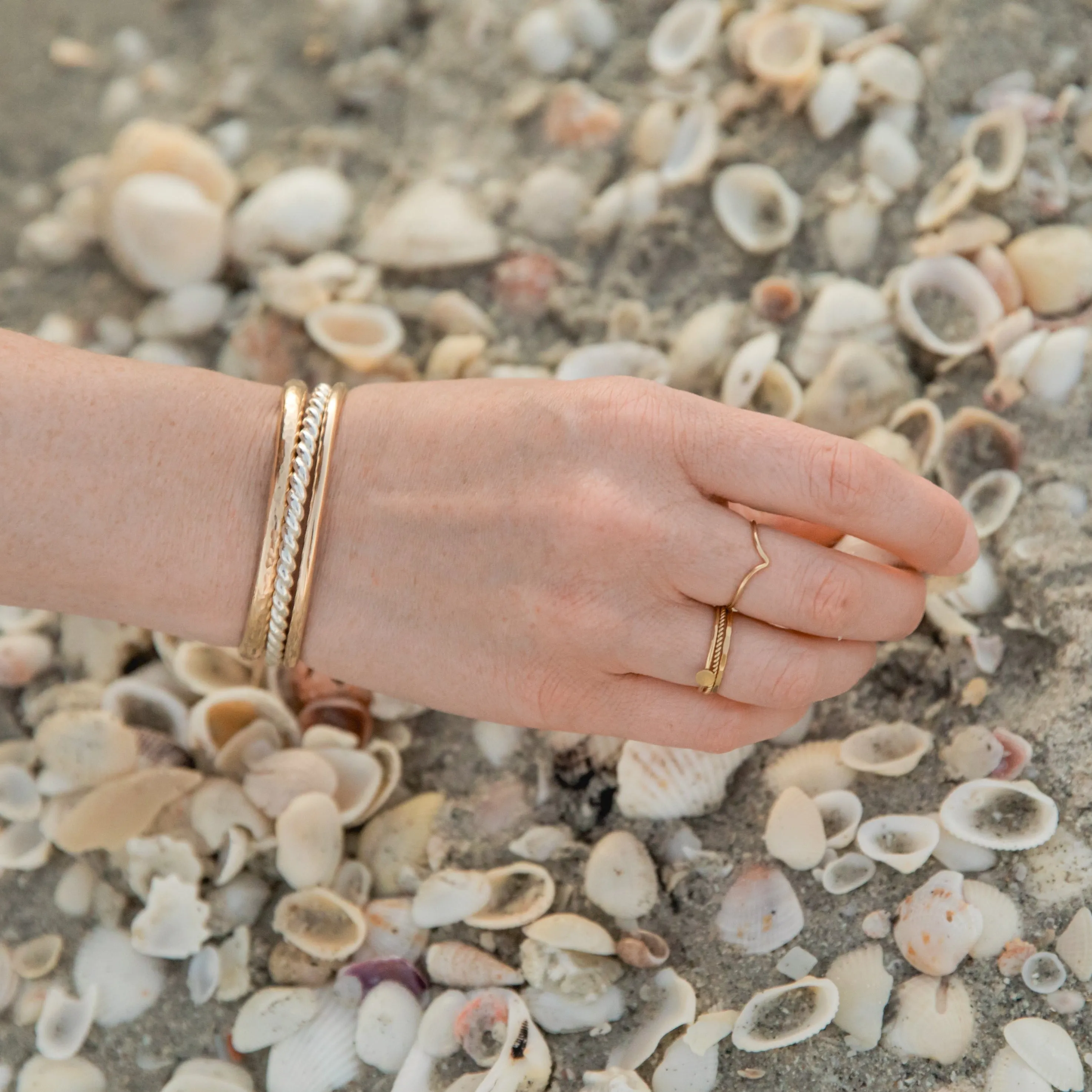 Wanderlust Hammered Gold Bangle Cuff Bracelet