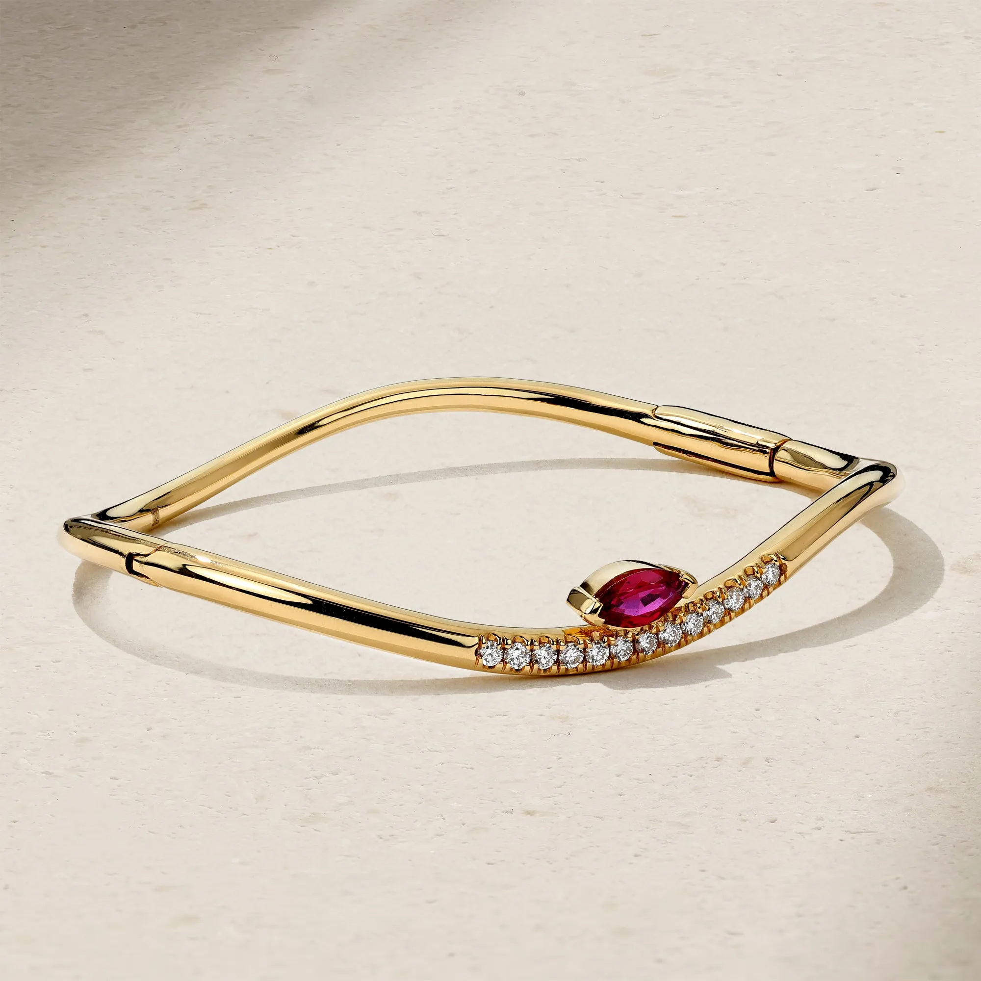 Wave Ruby and Diamond Bangle