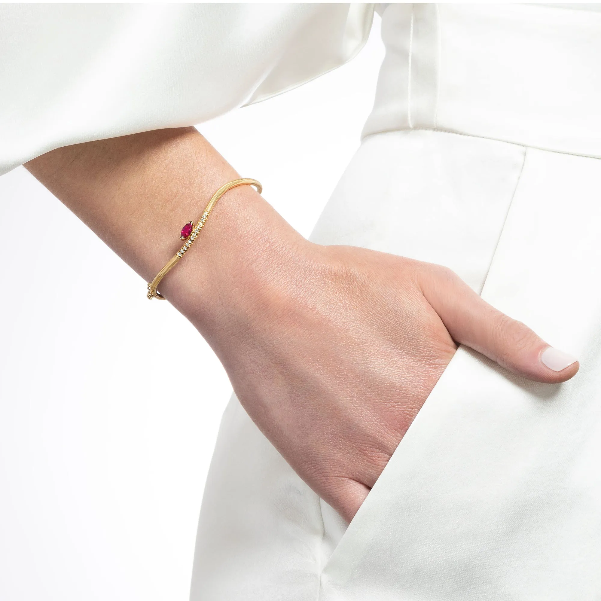 Wave Ruby and Diamond Bangle