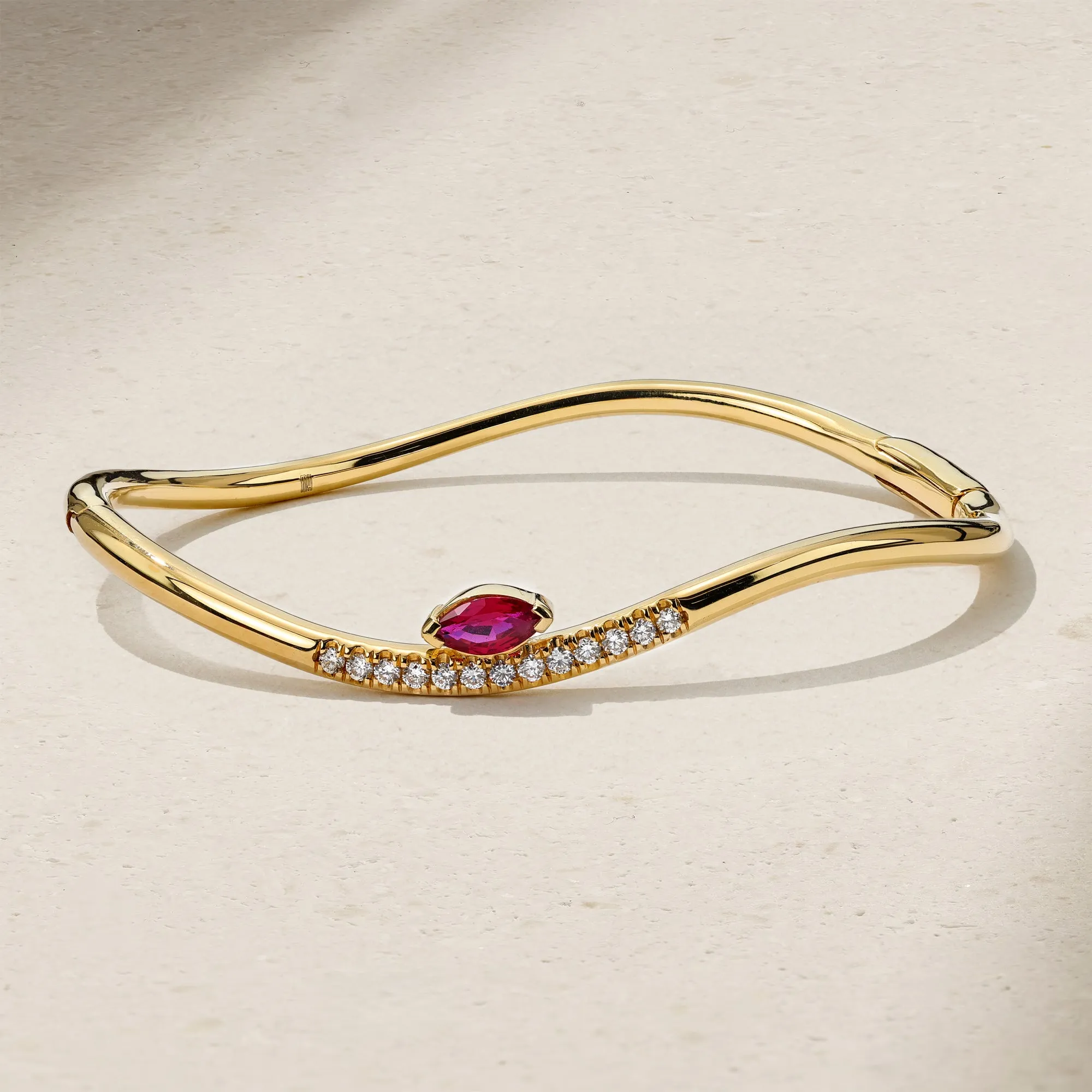 Wave Ruby and Diamond Bangle