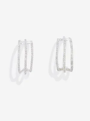 Westside Accessories Silver Three Lines Studded Hoops Earrings