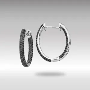 White Gold Black Diamond In/Out Hoop Earrings - Model EM5434-BK-088-WA