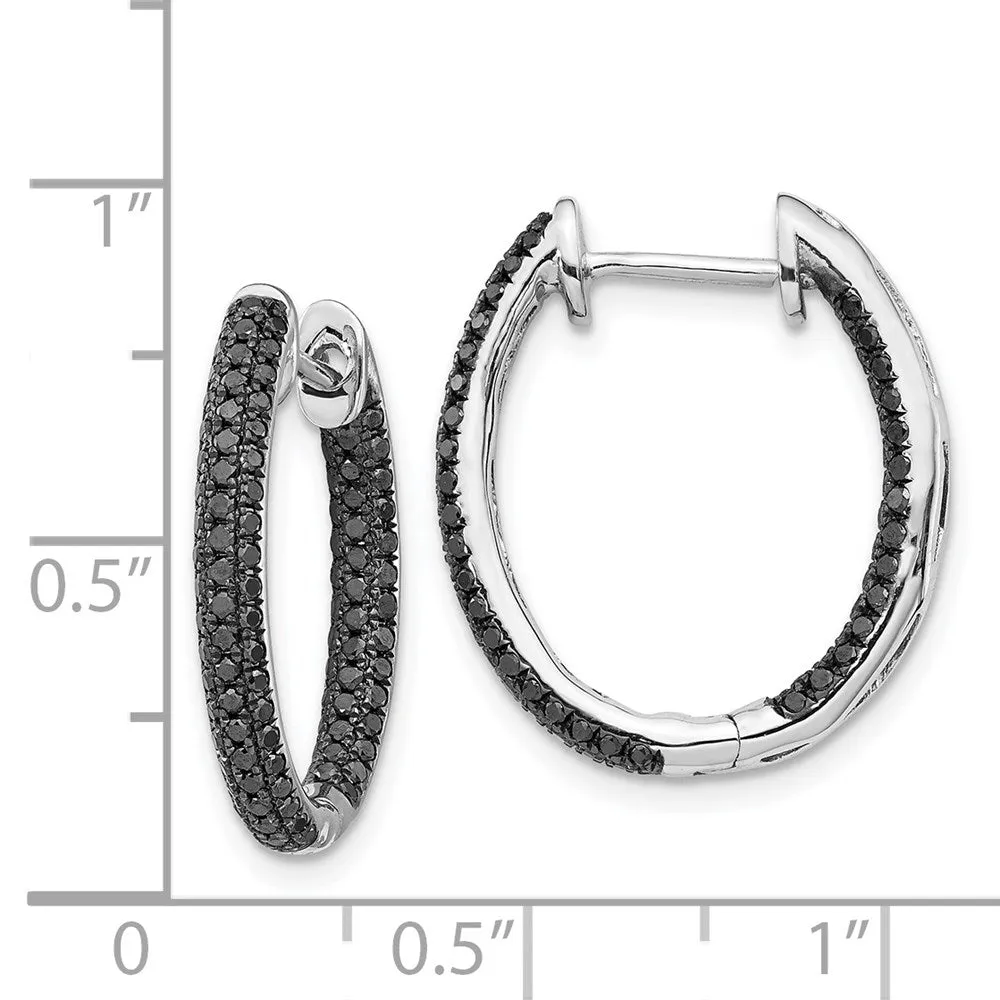 White Gold Black Diamond In/Out Hoop Earrings - Model EM5434-BK-088-WA