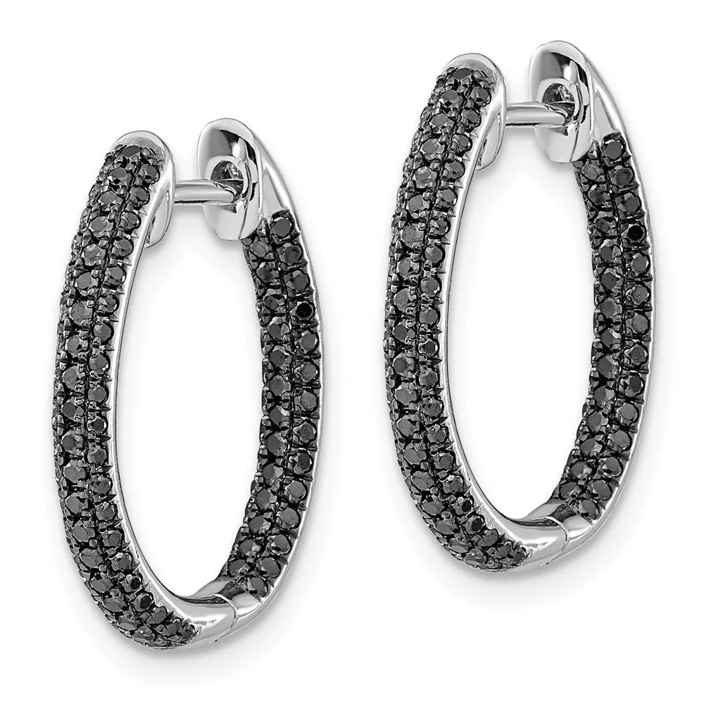 White Gold Black Diamond In/Out Hoop Earrings - Model EM5434-BK-088-WA