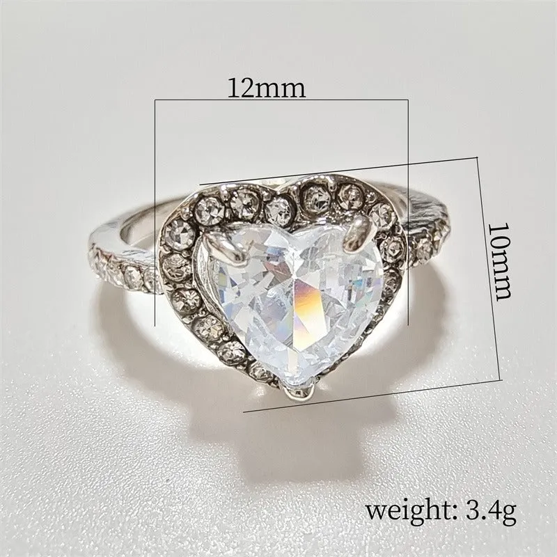 Wholesale Silver Simple and Exquisite Heart shaped Love Set Diamond Fashion Rings