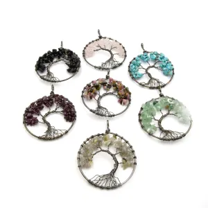 Wire Wrapped Tree of Life Focal Pendant - 50mm - Gunmetal Wire Wrapping