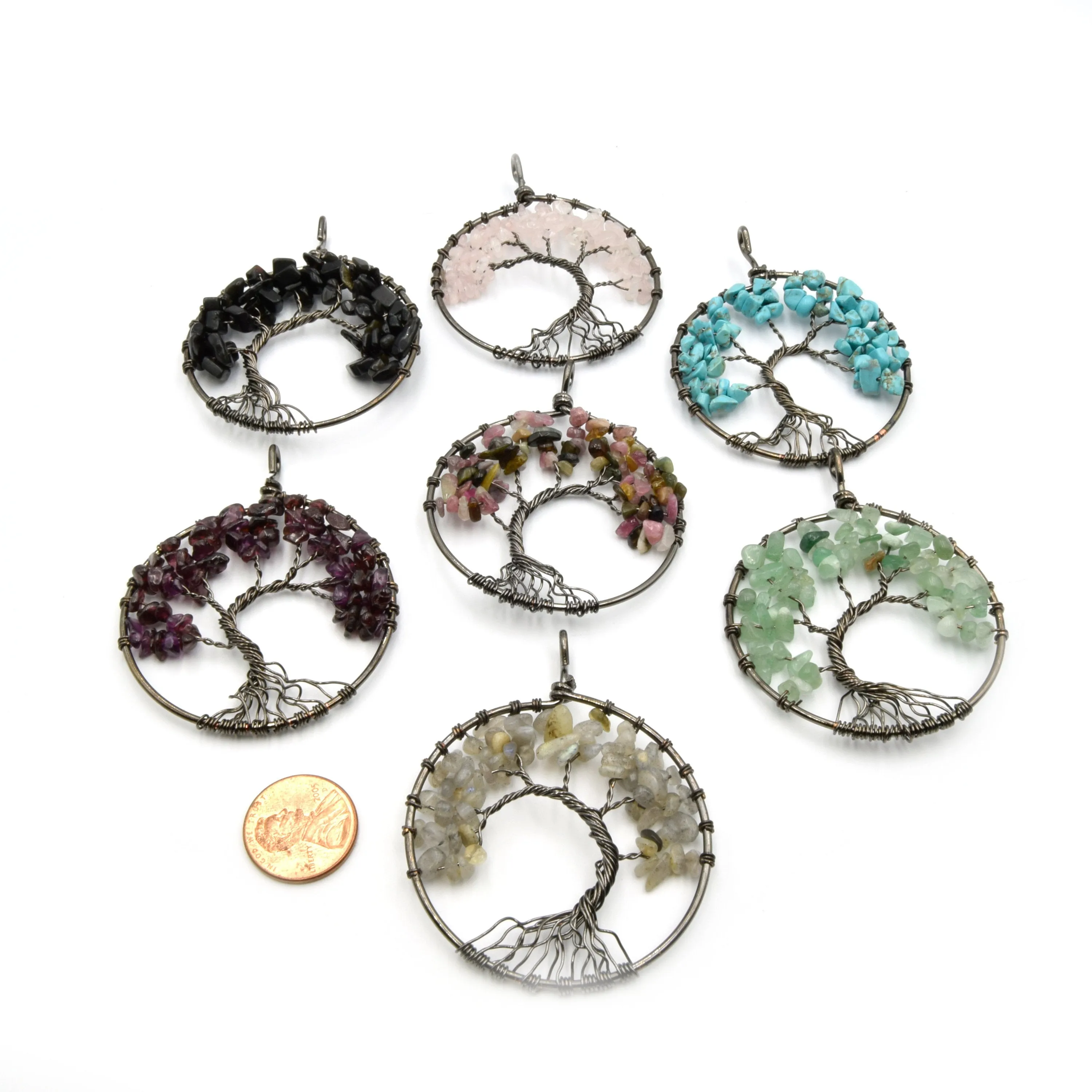 Wire Wrapped Tree of Life Focal Pendant - 50mm - Gunmetal Wire Wrapping