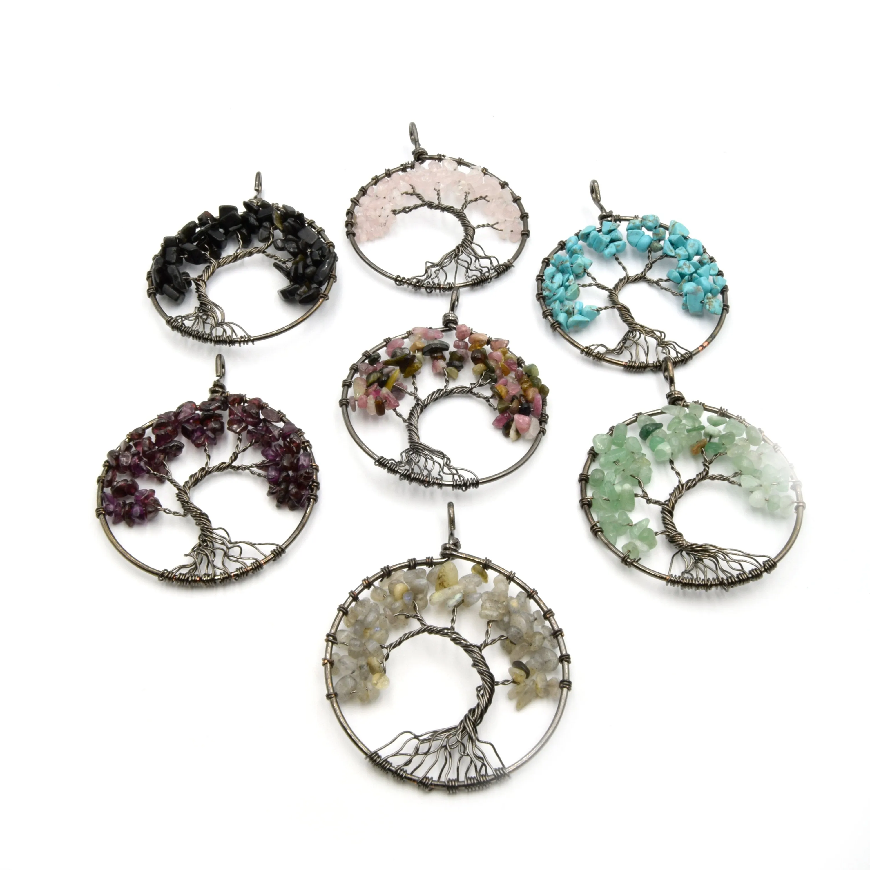 Wire Wrapped Tree of Life Focal Pendant - 50mm - Gunmetal Wire Wrapping