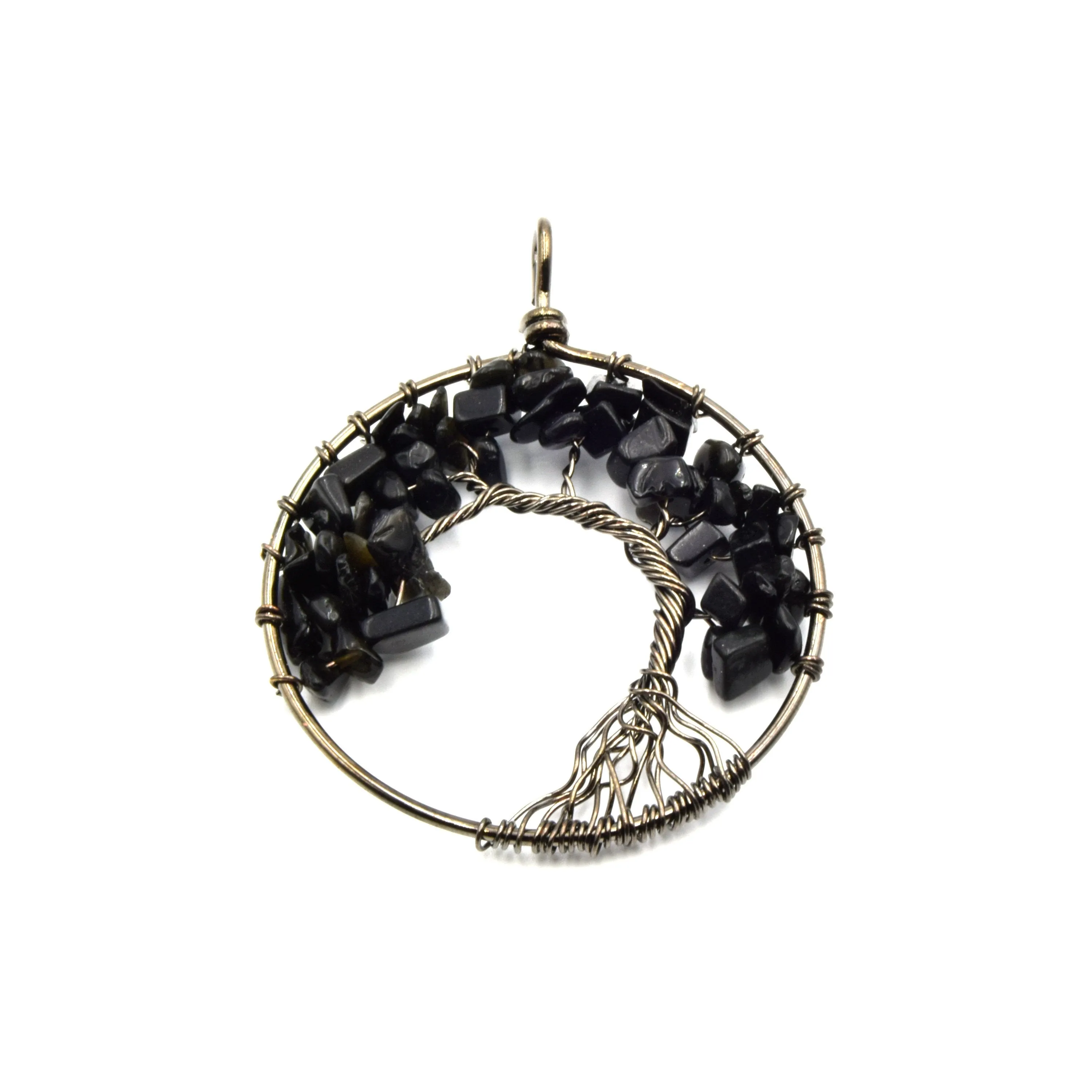 Wire Wrapped Tree of Life Focal Pendant - 50mm - Gunmetal Wire Wrapping
