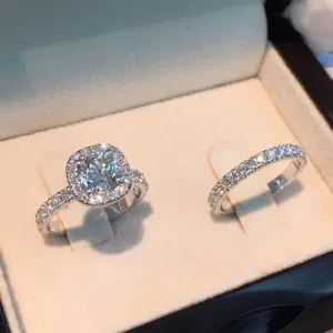 Women Exquisite Silver Princess Ring Set - White Zircon
