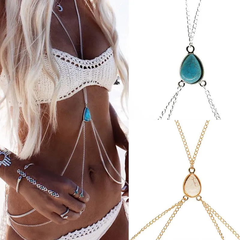 Womens Sexy Fashion Gold or Silver Faux Body Belly Waist Chain Harness Necklace Jewelry