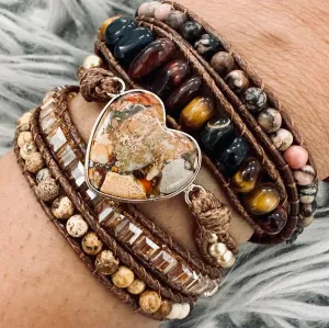 Wood Tone Heart Long Strand Wrap Bracelet  - Kingdom Girl
