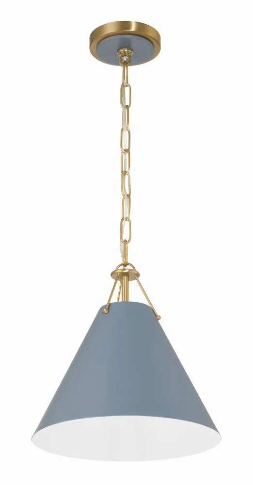 Xavier 1 Light Vibrant Gold   Blue Mini Pendant